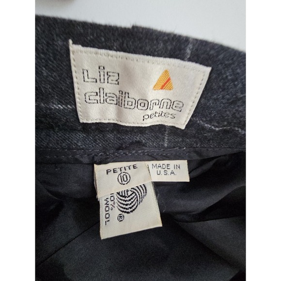 Vintage Liz Claiborne Windowpane Plaid Wool Pants Petites Size 10 Made USA Black - Picture 3 of 13